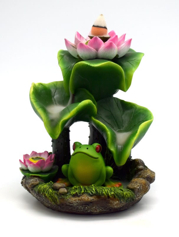 南蛮焼締　蓮葉形　蓮花蛙象嵌　掛け花生　合せ箱付　V　R7084 Frog Back Flow Burner 2842 | Flicker Gifts, Crystals
